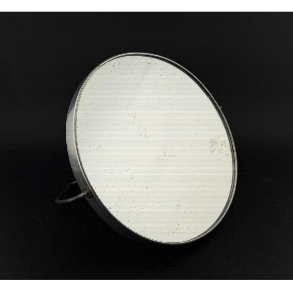Vintage Japan Chrome Round Vanity Mirror Double Sided-Magnifying Pedestal Stand